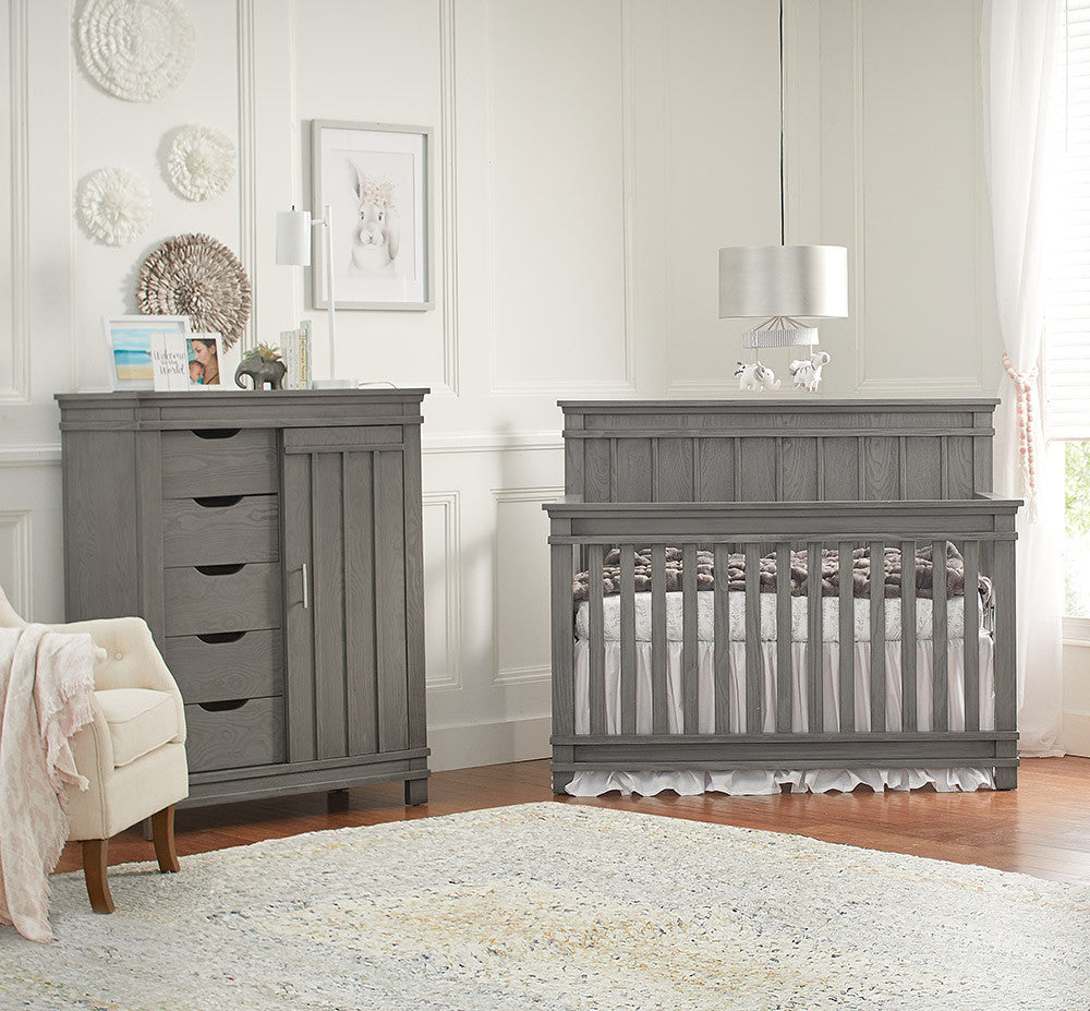 Dolce Babi Bocca Conjunto de berçário de 2 peças - Berço conversível e guarda-roupa em cinza marina - Bambi Baby