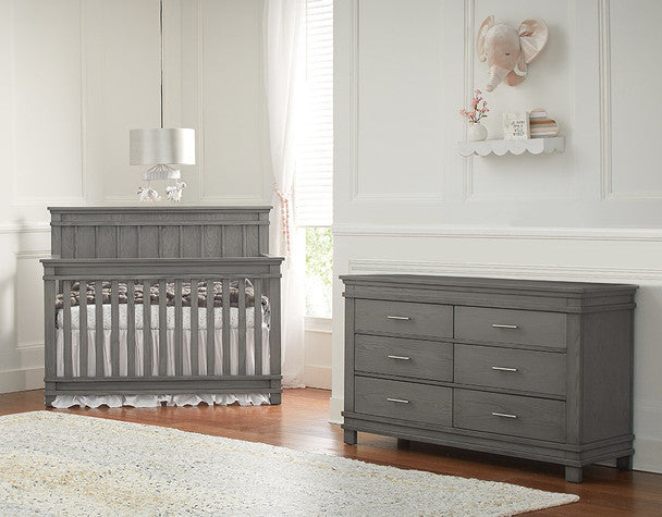 Conjunto de habitación infantil Dolce Babi Bocca de 2 piezas: cuna convertible y cómoda doble en gris marino- Bambi Baby