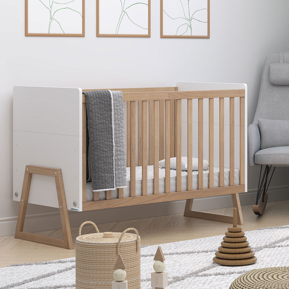 Berço Dadada Domino Collection em Branco e Natural - Bambi Baby