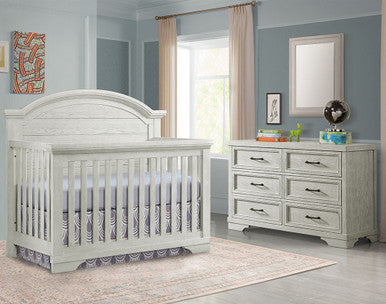 Westwood Foundry 2 Piece Nursery Set - Arched Crib and 6 Drawer in White Dove- Bambi Baby