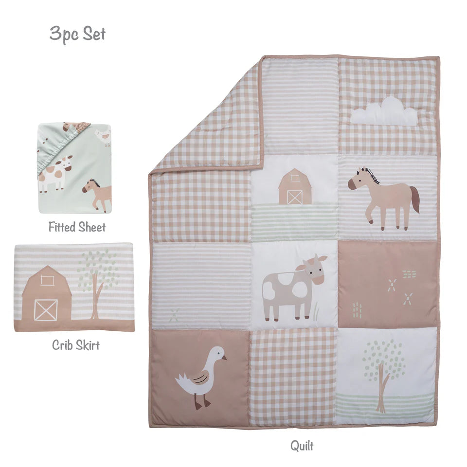 Bedtime Originals Farmyard Friends 3-Piece Infant Baby Nursery Crib Bedding Set- Bambi Baby