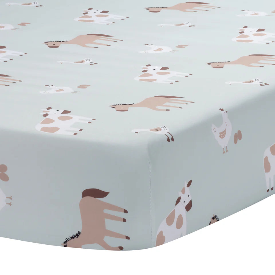 Bedtime Originals Farmyard Friends Sage Green Baby Nursery Fitted Crib Sheet- Bambi Baby