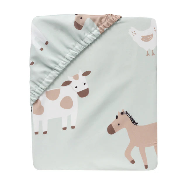 Bedtime Originals Farmyard Friends Sage Green Baby Nursery Fitted Crib Sheet- Bambi Baby