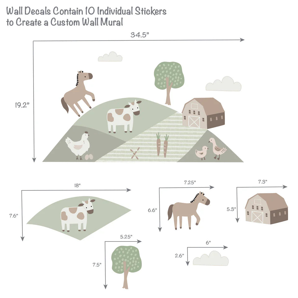 Bedtime Originals Farmyard Friends Wall Decals/Stickers - Horse/Cow/Barn- Bambi Baby