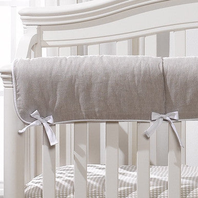 Liz and Roo Flax Linen Blend Crib Rail Cover with White Trim- Bambi Baby