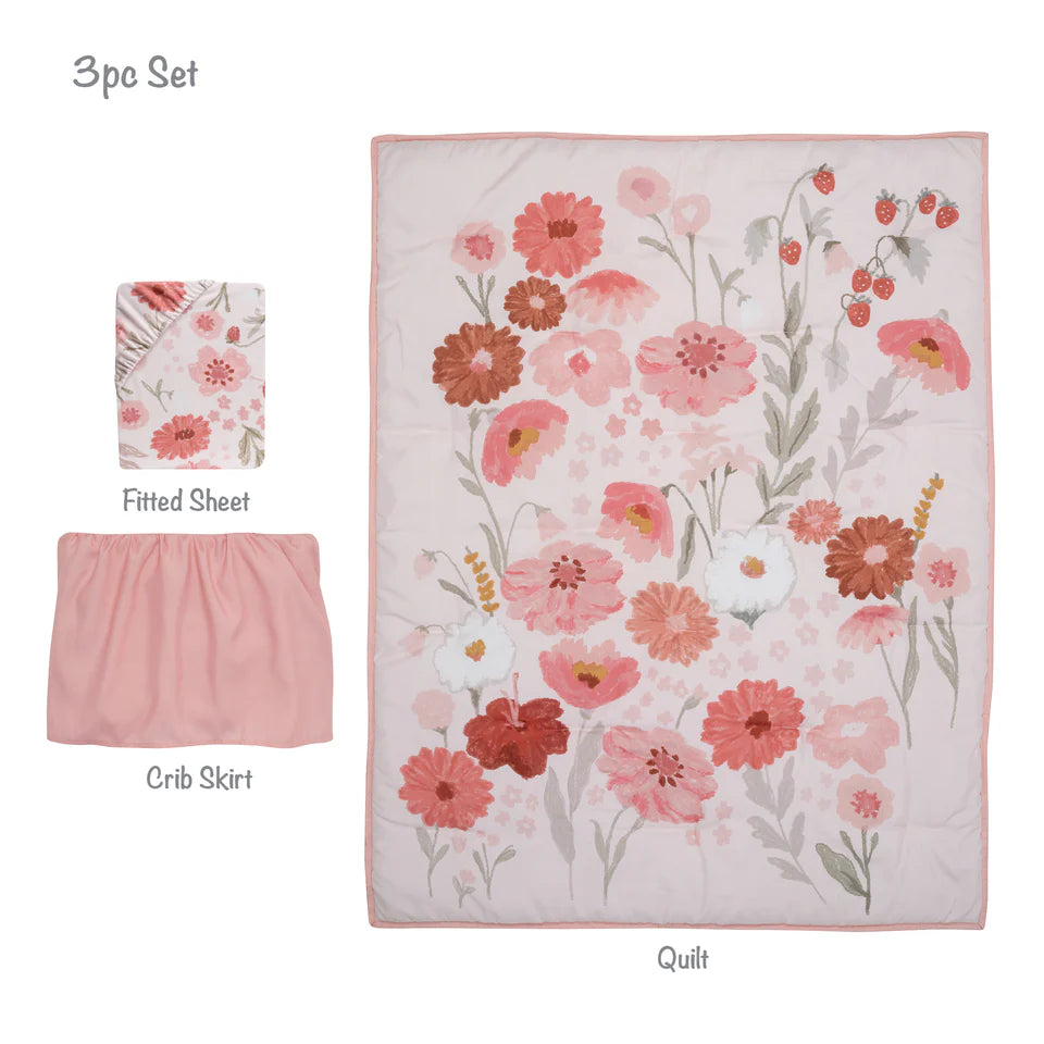 Bedtime Originals Flower Power 3-Piece Floral Baby Nursery Crib Bedding Set- Bambi Baby
