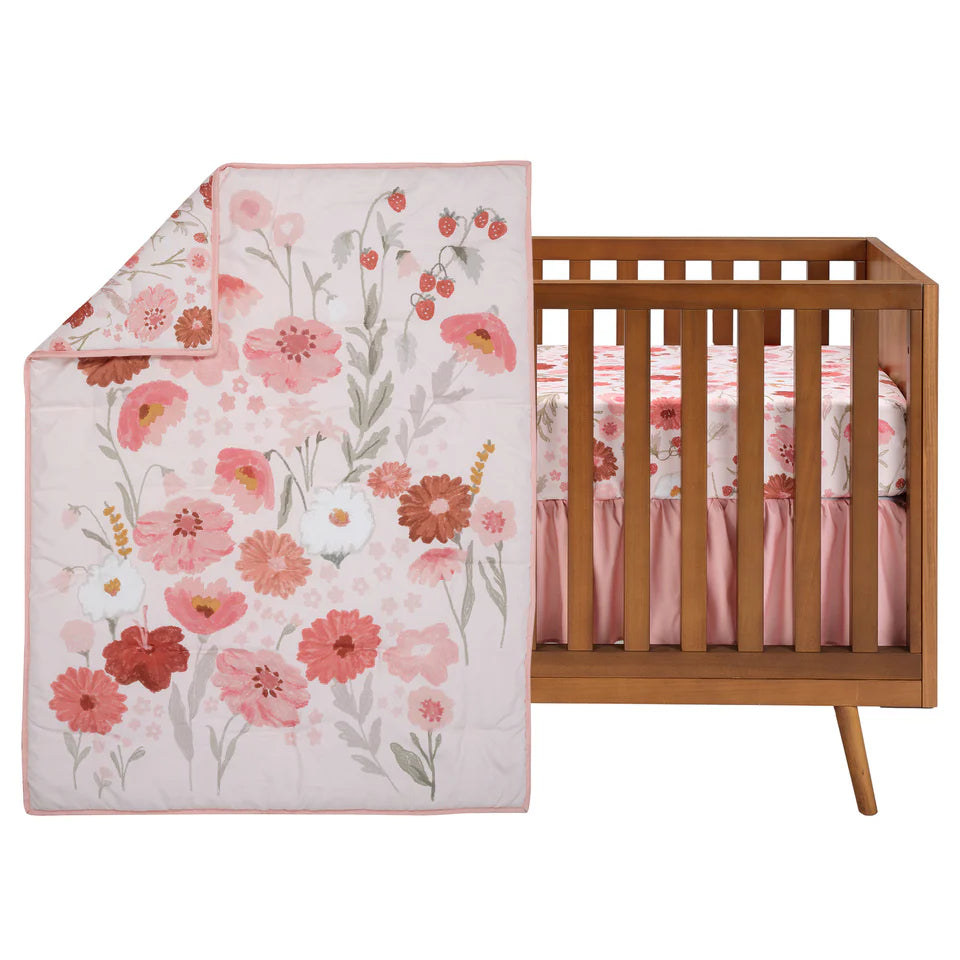 Bedtime Originals Flower Power 3-Piece Floral Baby Nursery Crib Bedding Set- Bambi Baby