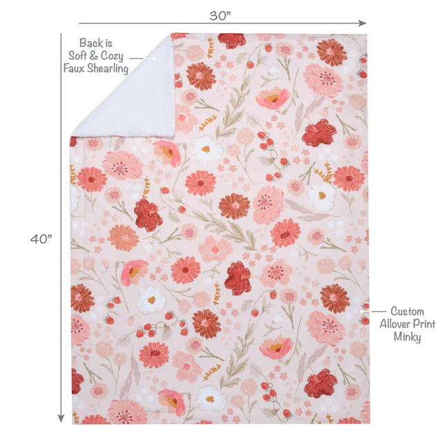 Bedtime Originals Flower Power Floral/Strawberry Soft/Cozy Fleece Baby Blanket- Bambi Baby