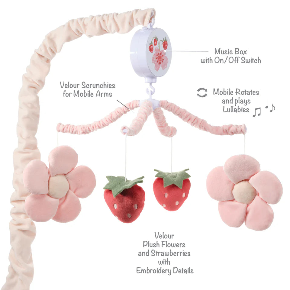 Bedtime Originals Flower Power Strawberry Musical Baby Crib Mobile Soother Toy- Bambi Baby