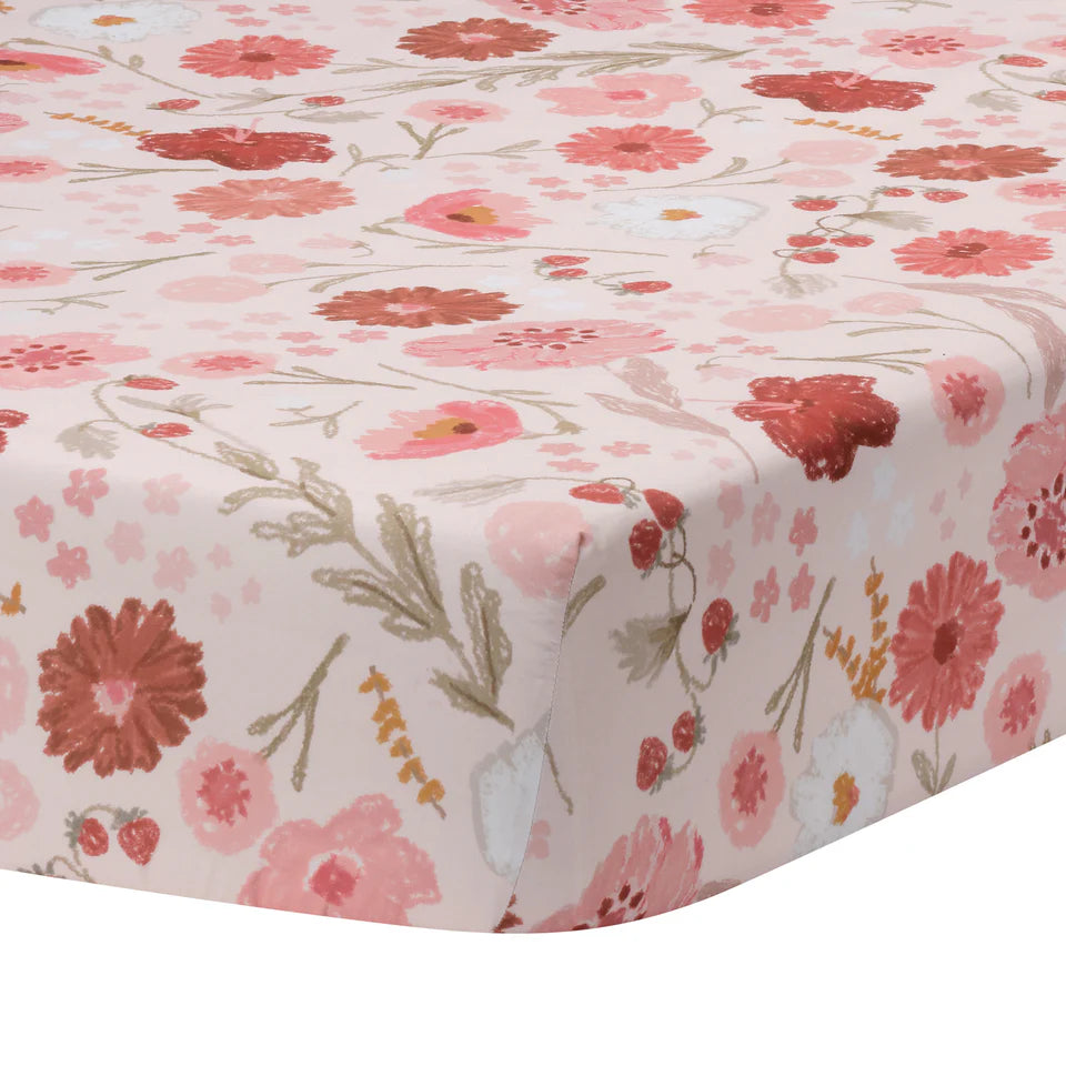 Bedtime Originals Flower Power Floral/Strawberry Baby Fitted Crib/Toddler Sheet- Bambi Baby
