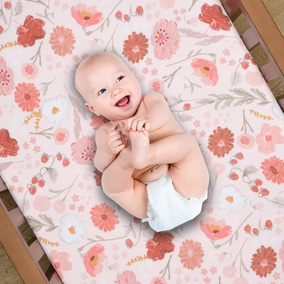 Bedtime Originals Flower Power Floral/Strawberry Baby Fitted Crib/Toddler Sheet- Bambi Baby