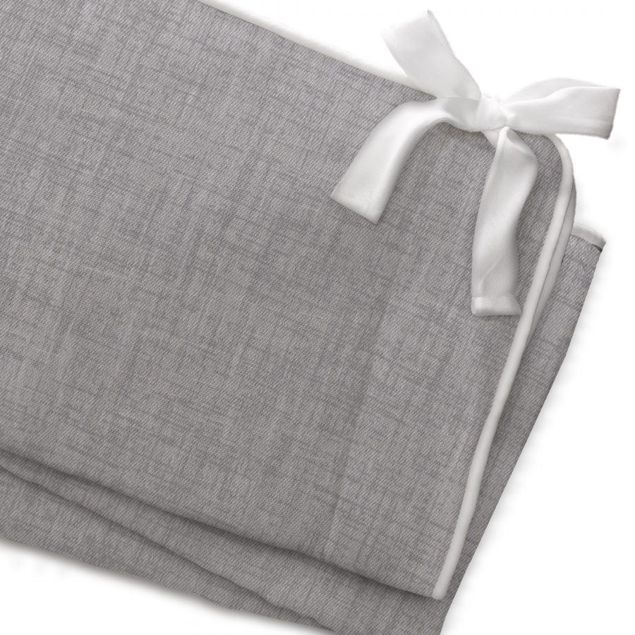 Liz and Roo Gray Crosshatch Crib Rail Cover with White Trim- Bambi Baby