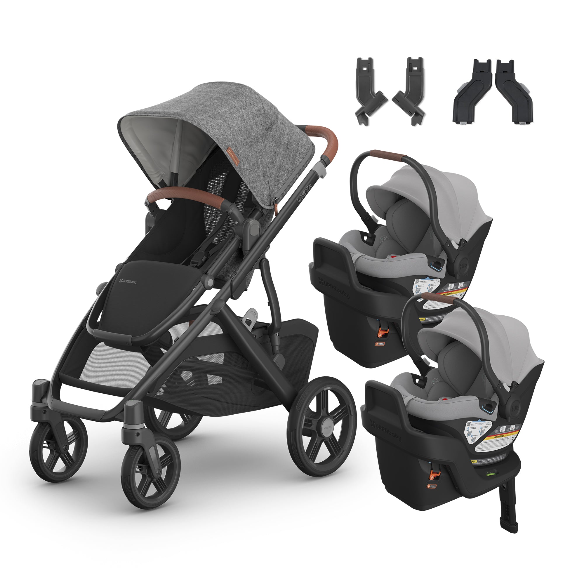 UPPAbaby Vista V3 From Birth Twin Mode Travel System (Stroller + 2 Aria Infant Car Seats + Adapters)- Bambi Baby