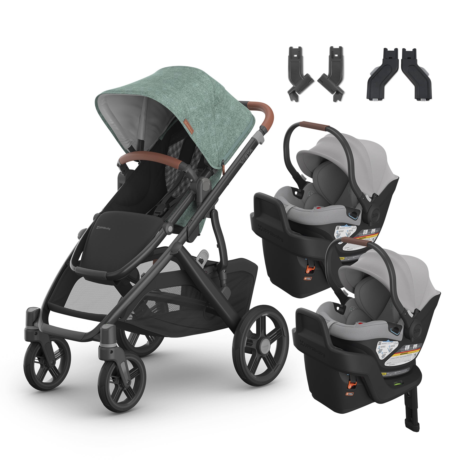 UPPAbaby Vista V3 From Birth Twin Mode Travel System (Stroller + 2 Aria Infant Car Seats + Adapters)- Bambi Baby