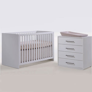 White Tulip Contempo Nursery Crib and 4 Drawer Dresser Set with Changing Pad - Front View | Bambi Baby