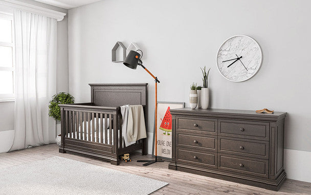 Silva Jackson 2 Piece Nursery Set- Crib and 6 Drawer Dresser in Oil Grey- Bambi Baby