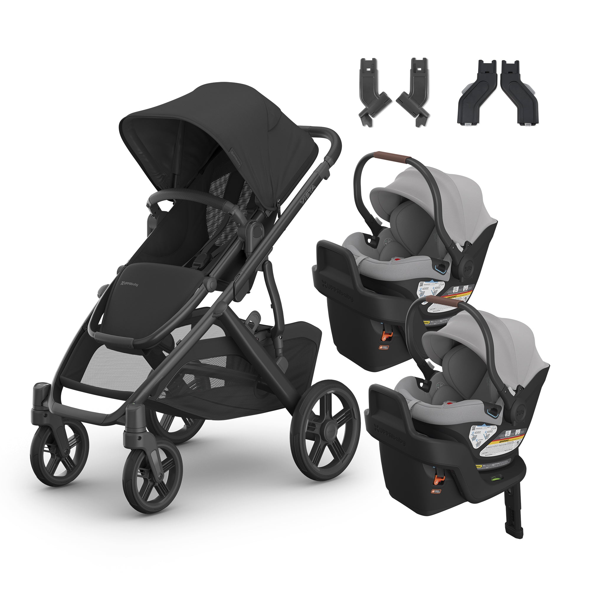 UPPAbaby Vista V3 From Birth Twin Mode Travel System (Stroller + 2 Aria Infant Car Seats + Adapters)- Bambi Baby