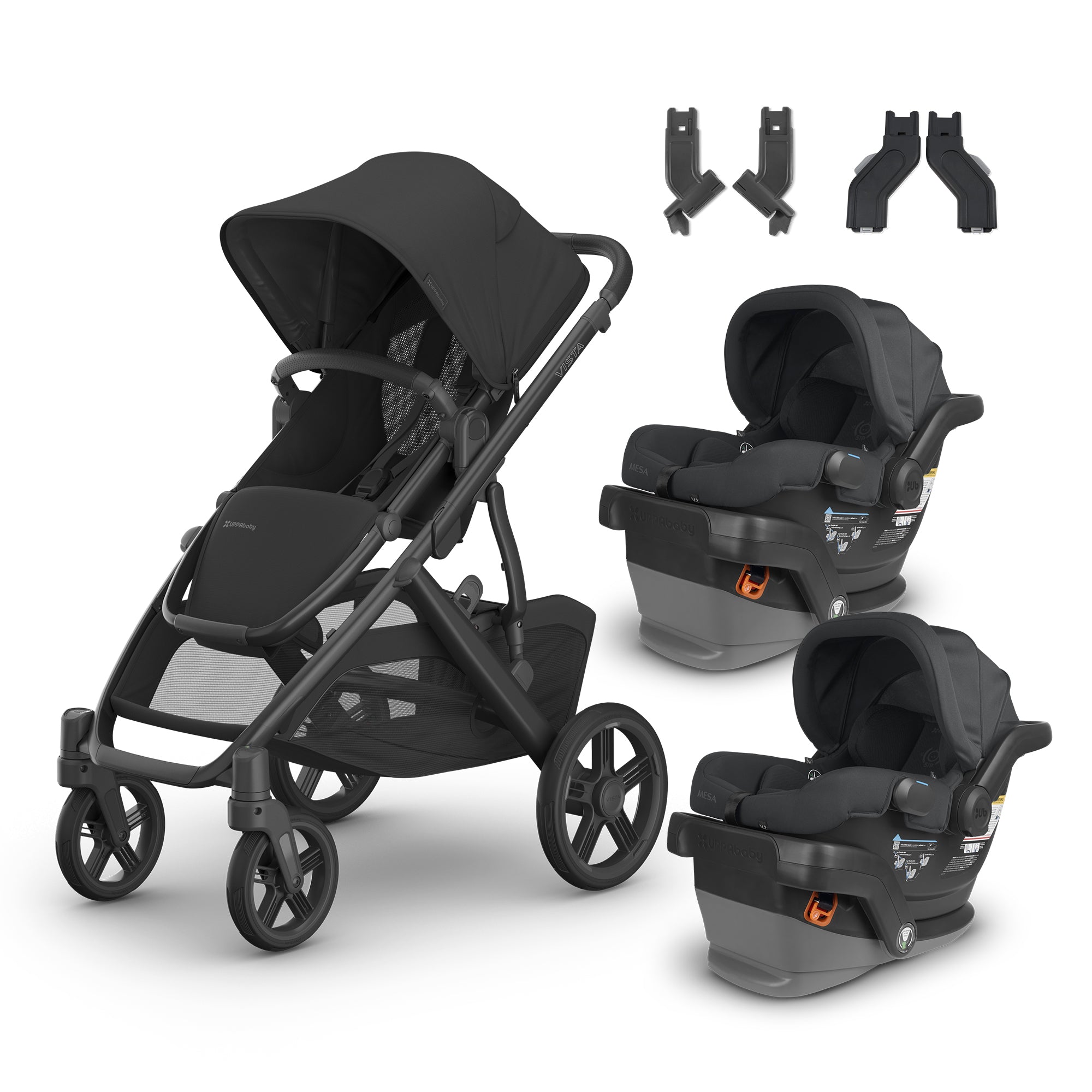 UPPAbaby Vista V3 From Birth Twin Mode Travel System (Stroller + 2 Mesa V2 Infant Car Seats + Adapters)- Bambi Baby
