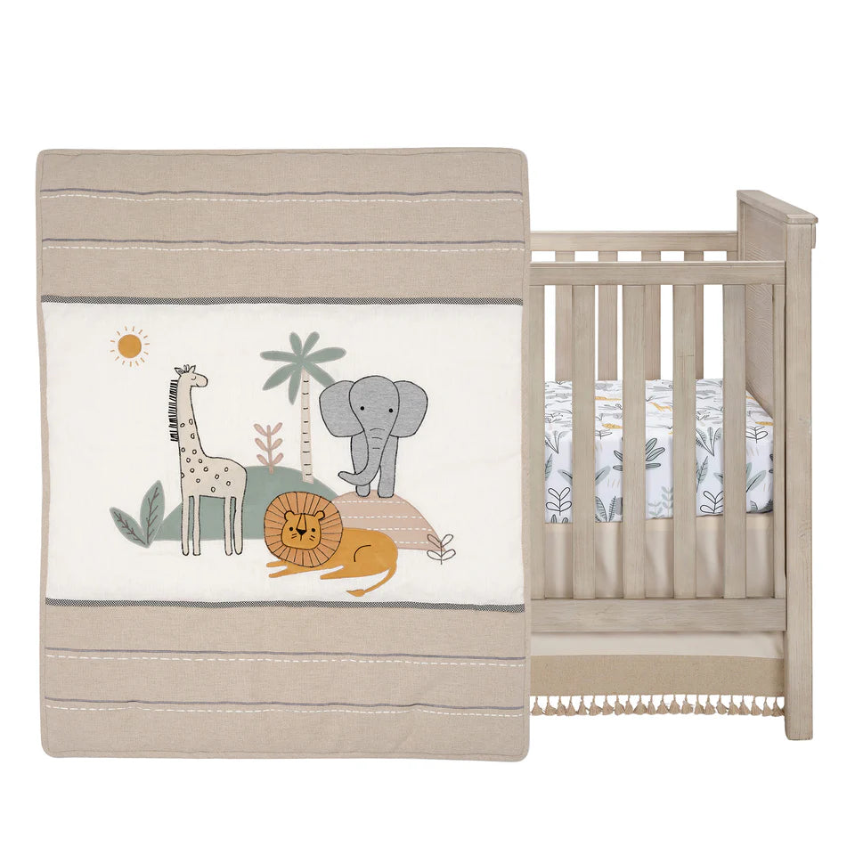 Lambs & Ivy Jungle Adventure Linen/Cotton 3-Piece Nursery Baby Crib Bedding Set- Bambi Baby