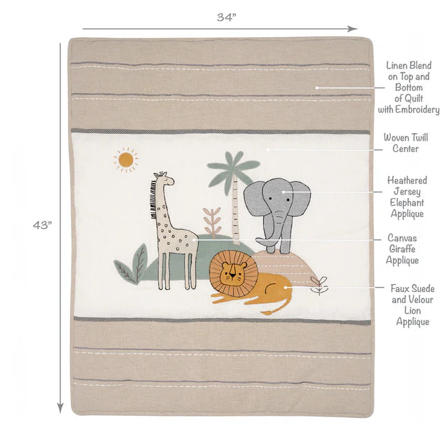 Lambs & Ivy Jungle Adventure Linen/Cotton 3-Piece Nursery Baby Crib Bedding Set- Bambi Baby
