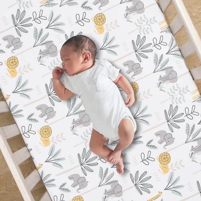Lambs & Ivy Jungle Adventure Linen/Cotton 3-Piece Nursery Baby Crib Bedding Set- Bambi Baby
