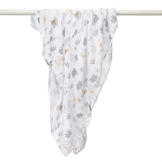 Lambs & Ivy Jungle Adventure 2-Pack Cotton Muslin Newborn Baby Swaddle Blankets- Bambi Baby