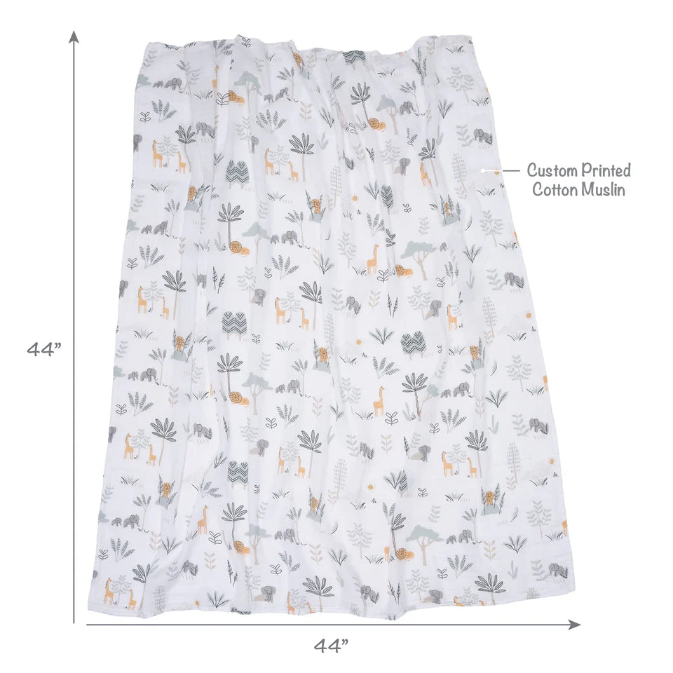 Lambs & Ivy Jungle Adventure 2-Pack Cotton Muslin Newborn Baby Swaddle Blankets- Bambi Baby