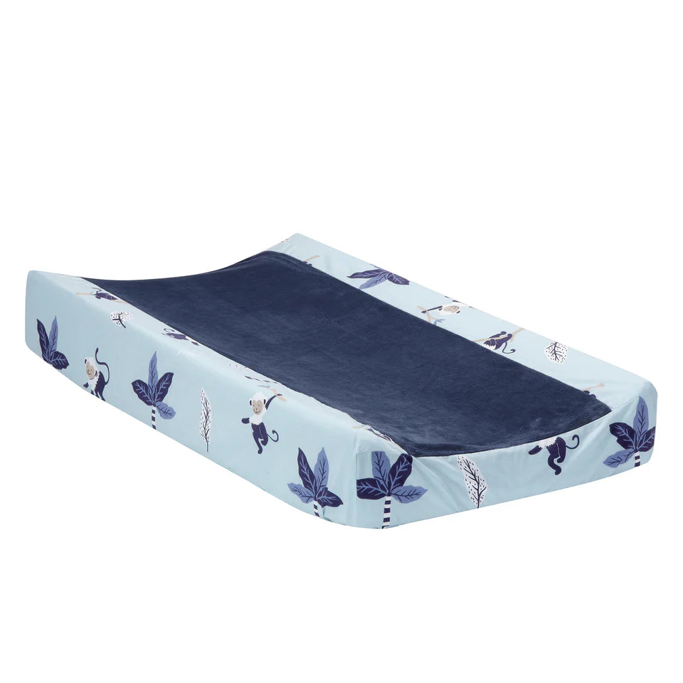 Lambs & Ivy Jungle Party Blue Monkey/Palm Tree Changing Pad Cover- Bambi Baby