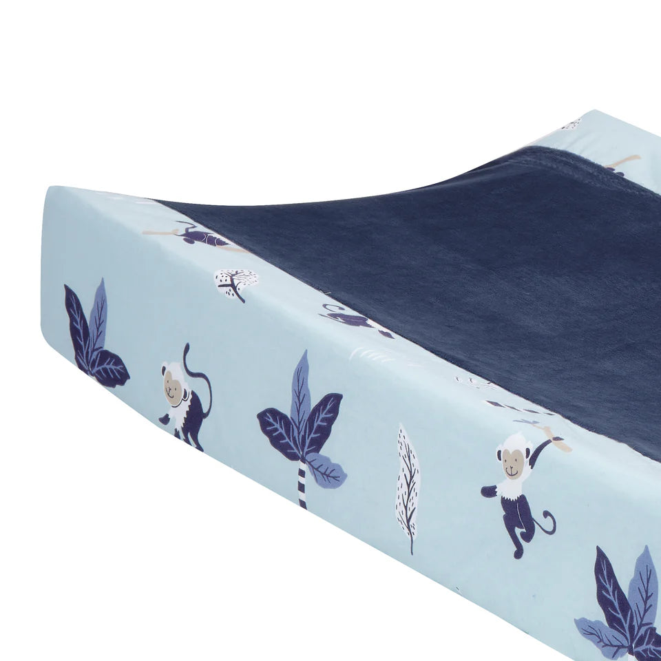 Lambs & Ivy Jungle Party Blue Monkey/Palm Tree Changing Pad Cover- Bambi Baby