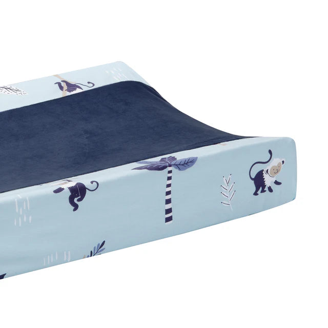Lambs & Ivy Jungle Party Blue Monkey/Palm Tree Changing Pad Cover- Bambi Baby