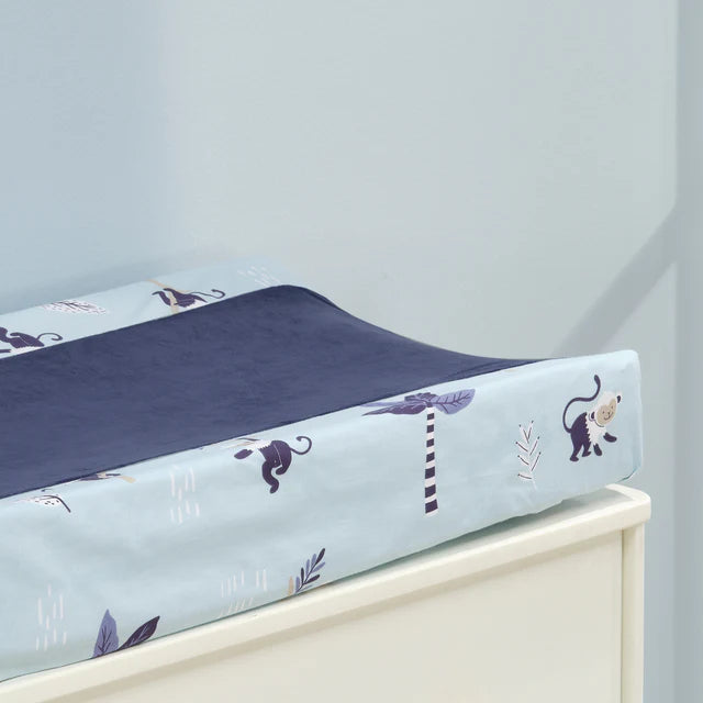 Lambs & Ivy Jungle Party Blue Monkey/Palm Tree Changing Pad Cover- Bambi Baby