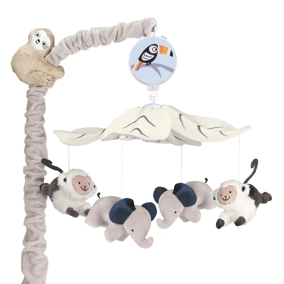 Lambs & Ivy Jungle Party Gray Animals Musical Baby Crib Mobile Soother Toy- Bambi Baby