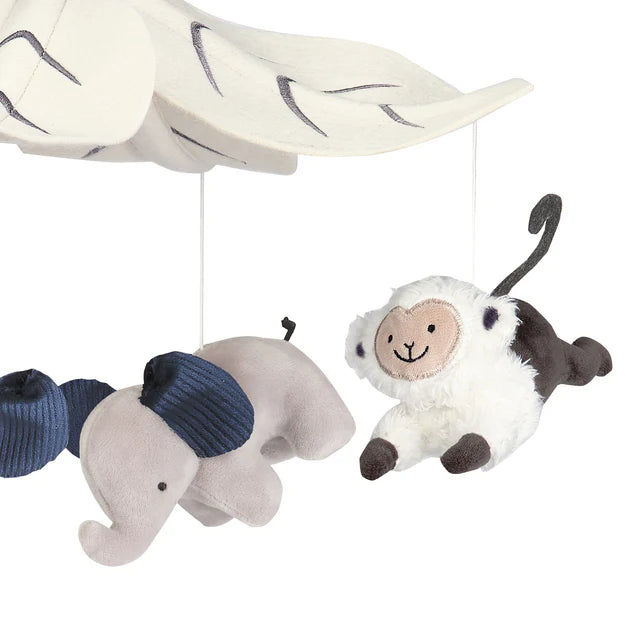 Lambs & Ivy Jungle Party Gray Animals Musical Baby Crib Mobile Soother Toy- Bambi Baby