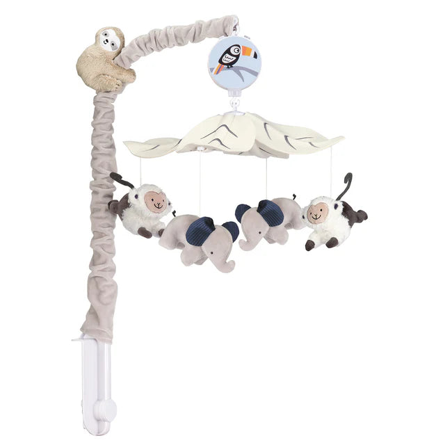 Lambs & Ivy Jungle Party Gray Animals Musical Baby Crib Mobile Soother Toy- Bambi Baby