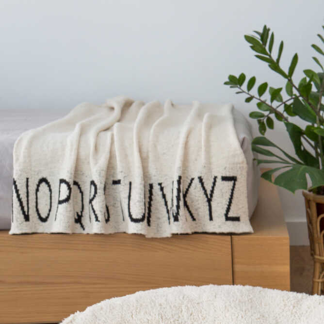 Lorena Canals Knit baby blanket ABC-Natural/Black- Bambi Baby