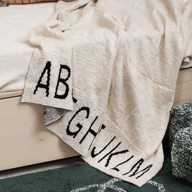 Lorena Canals Knit baby blanket ABC-Natural/Black- Bambi Baby