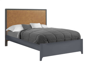 Charcoal Oak Natart Kyoto Low Profile Footboard 54" with Tan Upholstered Headboard - 3/4 View | Bambi Baby