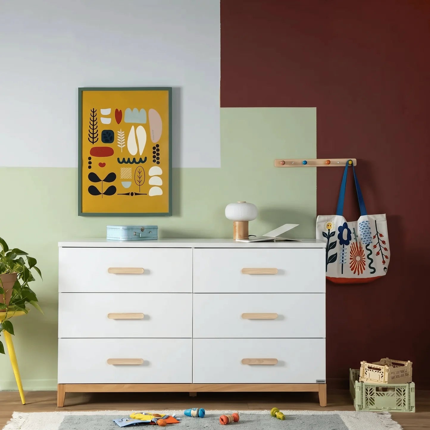 white and natural wood dresser LaLa Big 6-drawer Dresser