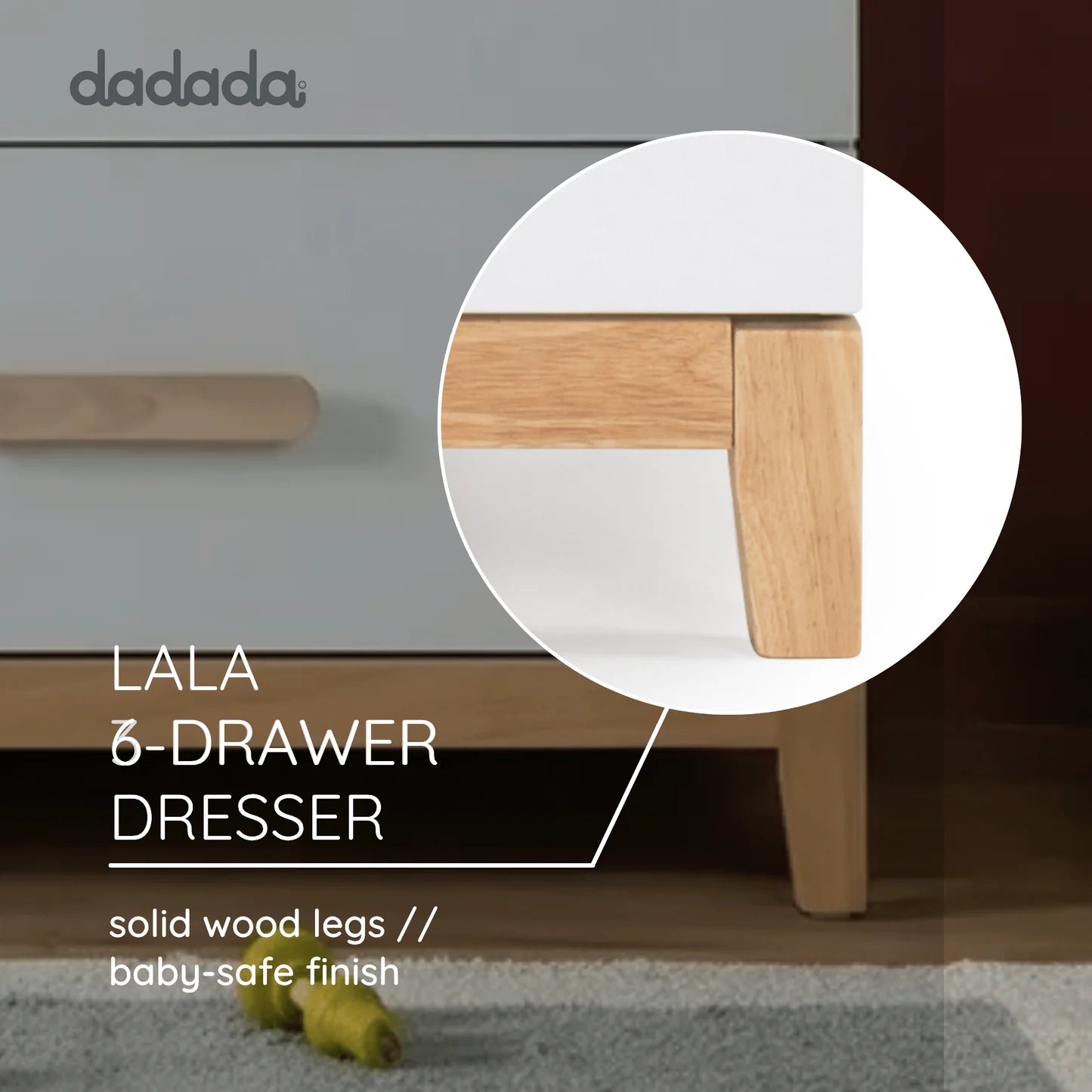 dadada LaLa Big 6-drawer Dresser - White/Natural- Bambi Baby
