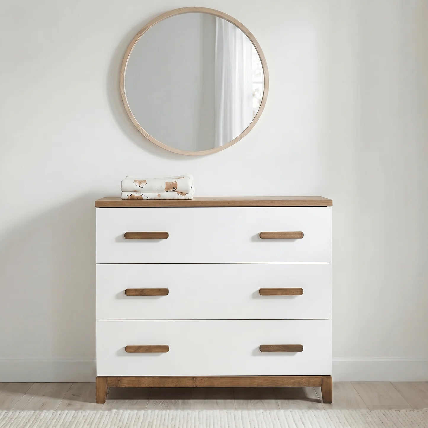 white and natural wood dresser LaLa Little 3-Drawer Dresser White + walnut