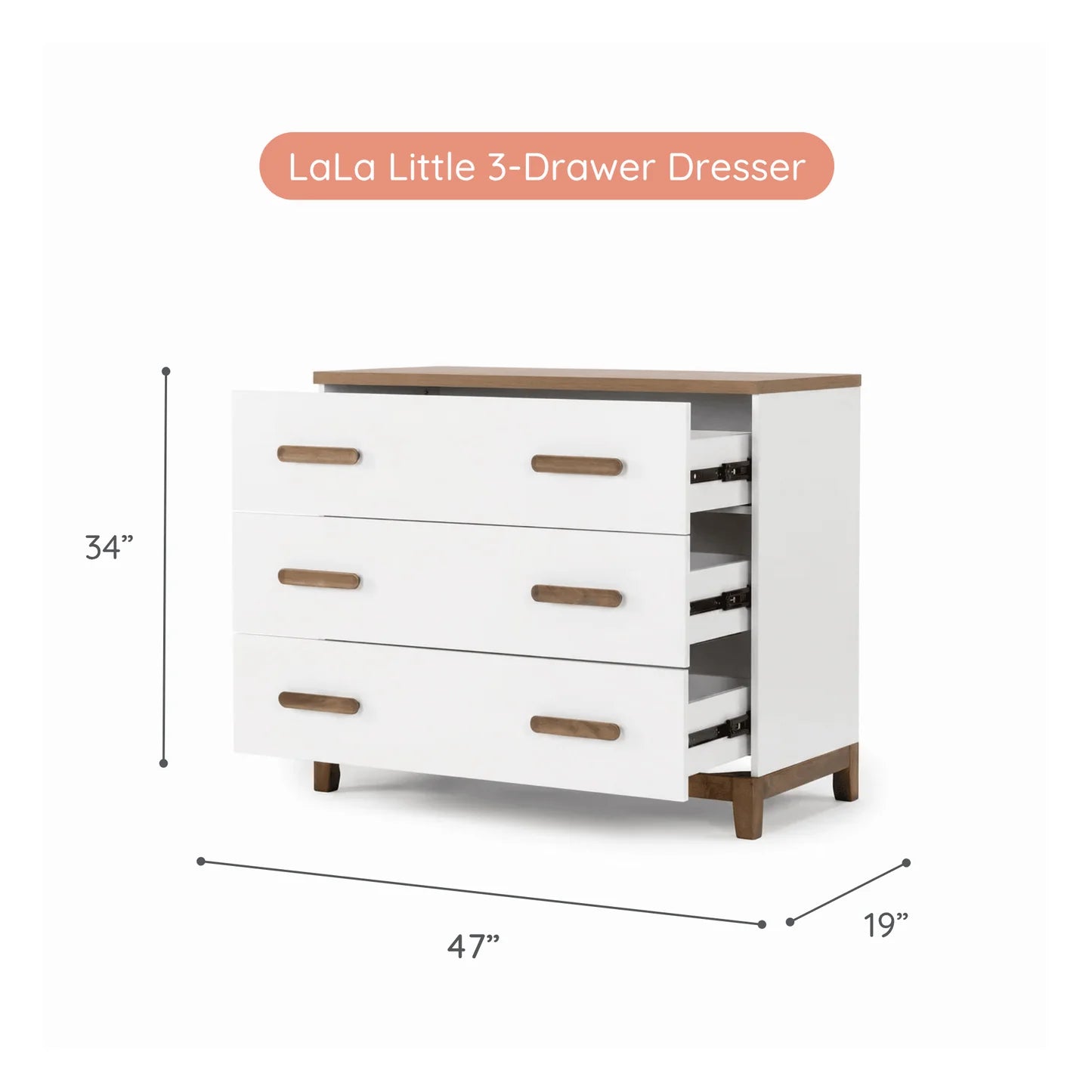 dadada LaLa Little 3-Drawer Dresser - White/Walnut- Bambi Baby