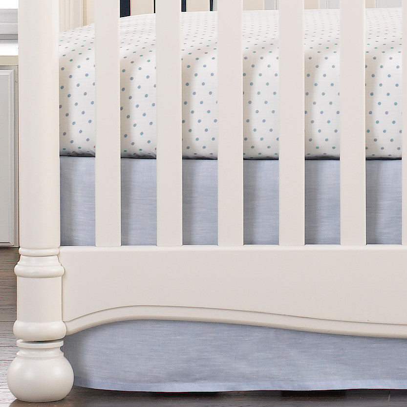 Liz and Roo Light Blue Linen Crib Skirt 16" Drop- Bambi Baby