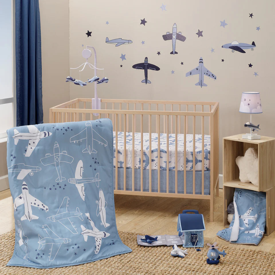 Bedtime Originals Little Aviator Airplane Baby/Toddler White Fitted Crib Sheet- Bambi Baby