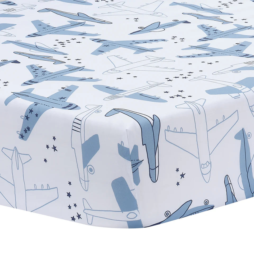 Bedtime Originals Little Aviator Airplane Baby/Toddler White Fitted Crib Sheet- Bambi Baby