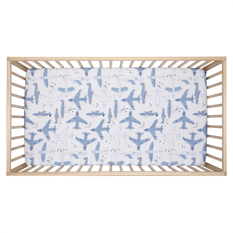 Bedtime Originals Little Aviator Airplane Baby/Toddler White Fitted Crib Sheet- Bambi Baby