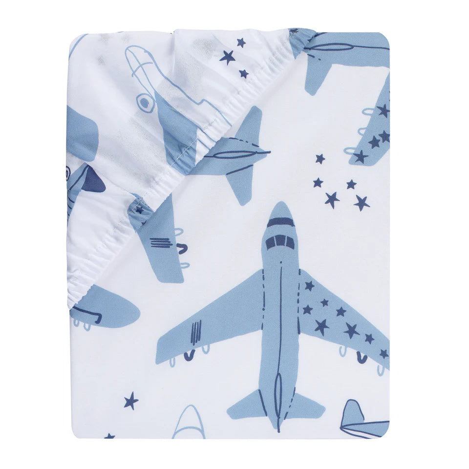 Bedtime Originals Little Aviator Airplane Baby/Toddler White Fitted Crib Sheet- Bambi Baby
