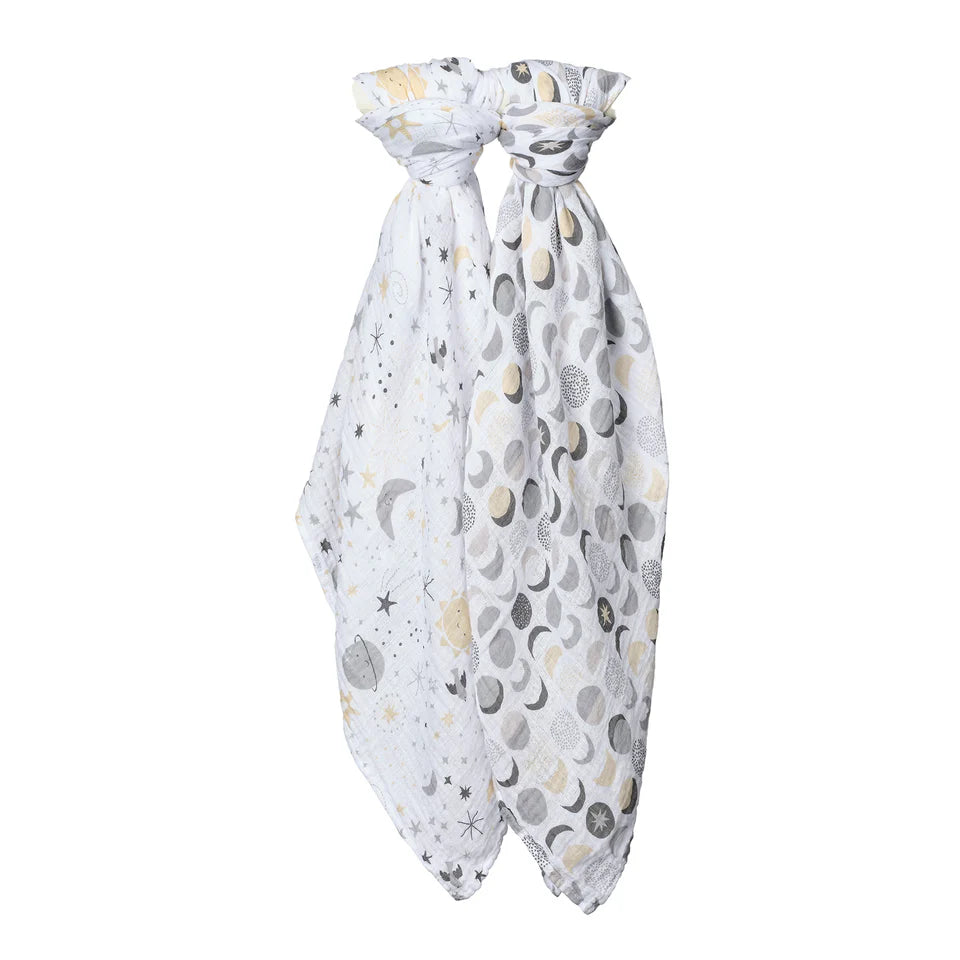 Bedtime Originals Little Star Celestial Cotton Muslin Swaddle Blankets 2-Pack- Bambi Baby
