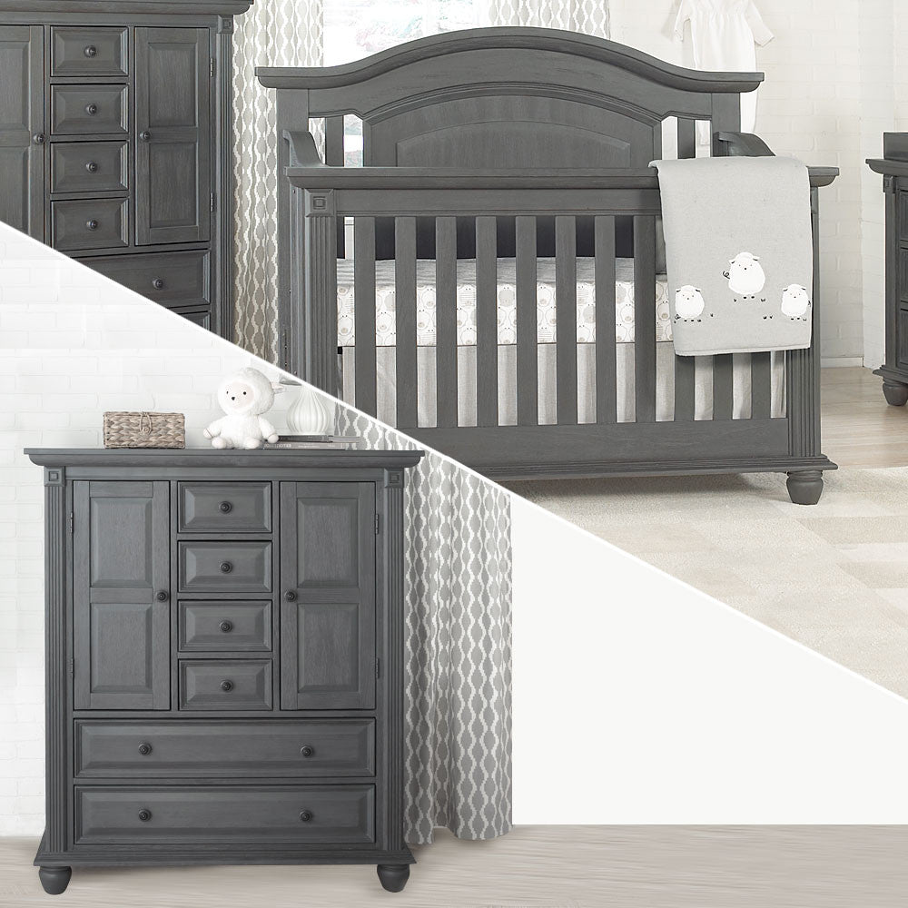 Conjunto de 2 piezas para habitación infantil Oxford Baby London Lane: cuna y mueble de dormir en gris ártico - Bambi Baby