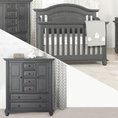 Oxford London Lane 2 Piece Nursery Set - Crib & Chifferobe in Arctic Gray- Bambi Baby