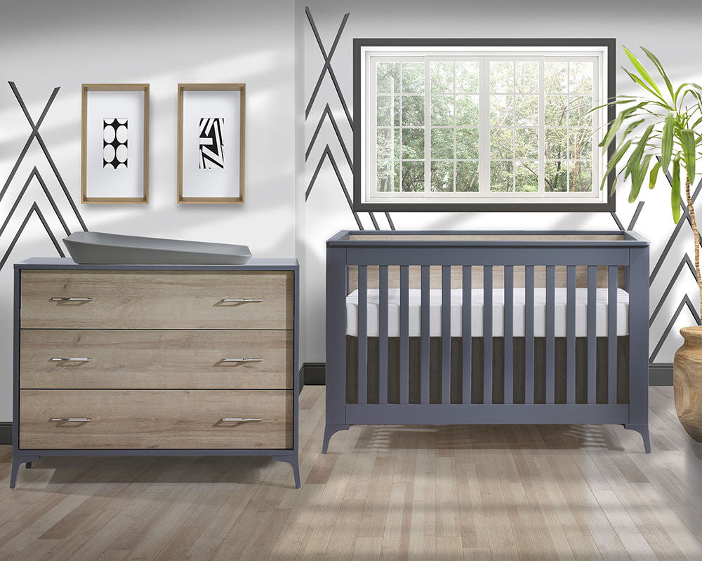 Natart Metro 2 Piece Set - Convertible Crib and 3 Drawer Dresser in Charcoal/Natural- Bambi Baby
